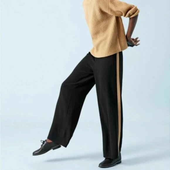 Eileen Fisher Silk Georgette Crepe Pants Size 8 Petite Black Side Stripe Career - Picture 1 of 10